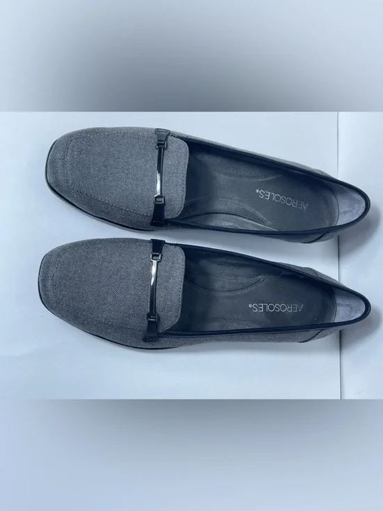 AEROSOLES Gray Slip-On Loafers with Metal Bar - Picture 2 of 10